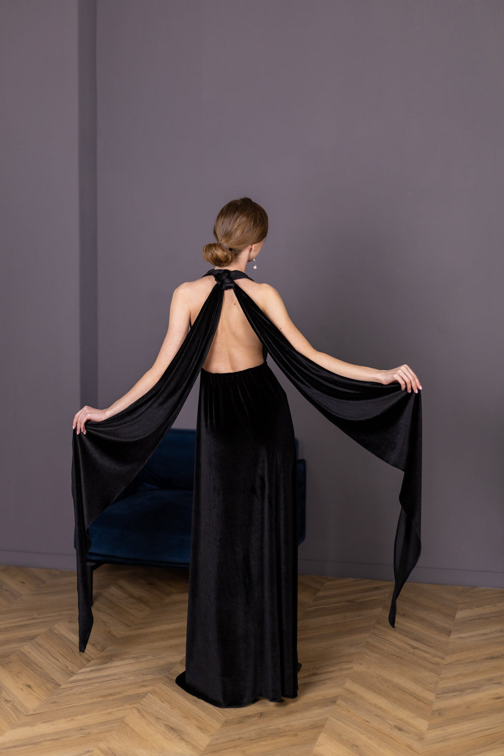 Yvette Black Velvet Maxi Dress — view 2