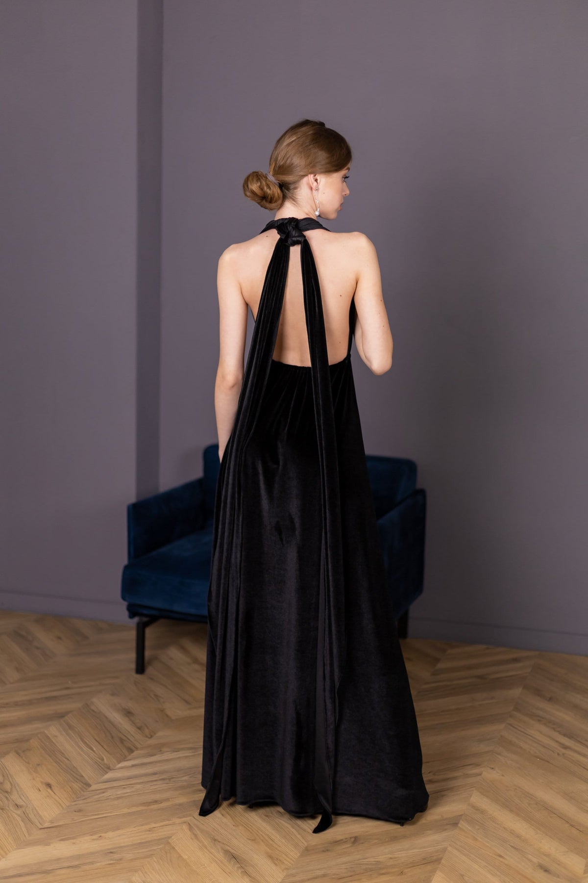 Yvette Black Velvet Maxi Dress — view 3