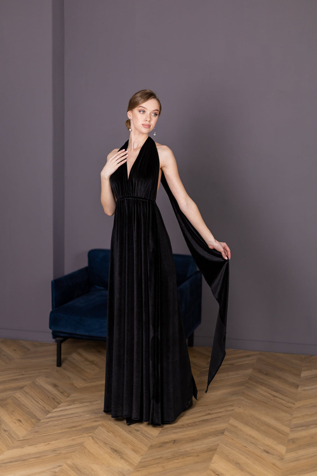 Yvette Black Velvet Maxi Dress — view 4