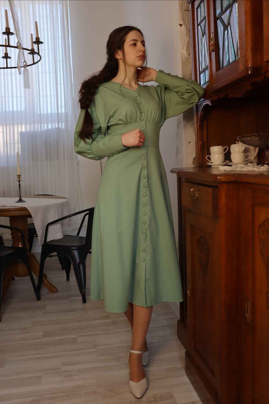 Mila Sage Cotton Midi Dress — view 5