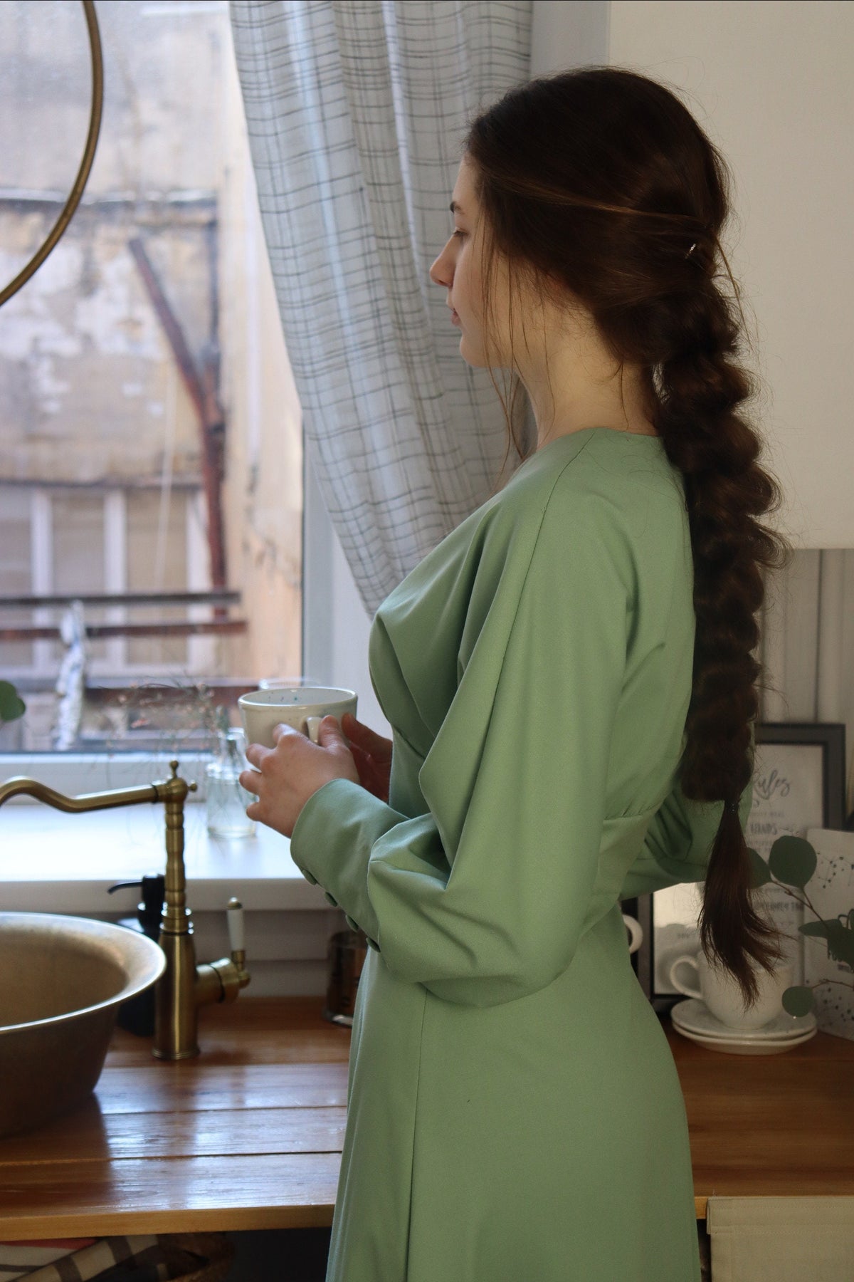 Mila Sage Cotton Midi Dress — view 4