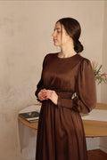 Pia Brown Satin Midi Dress — Occasions by Paulette