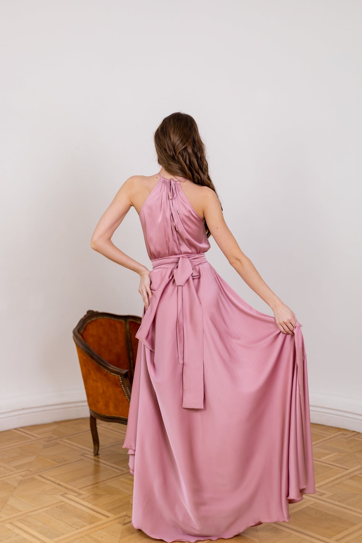 Remy Pink Satin Maxi Dress — view 3