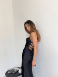 Faye Black Satin Midi Dress — Occasions by Paulette