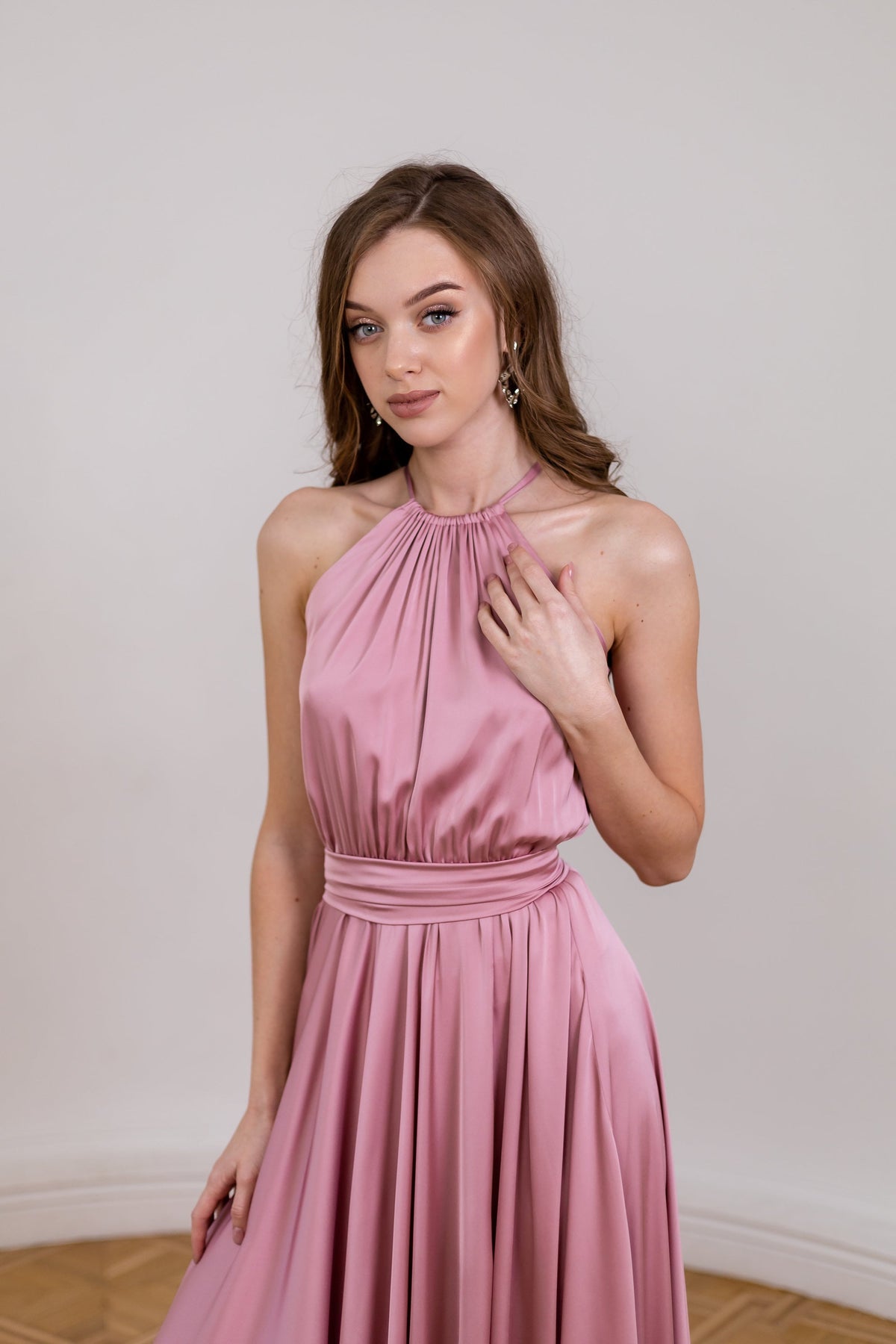Remy Pink Satin Maxi Dress — view 4