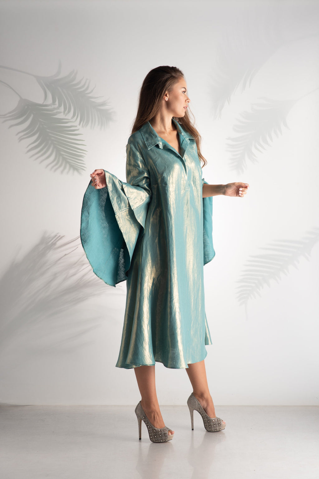 Ruby Teal Linen Midi Dress — view 6