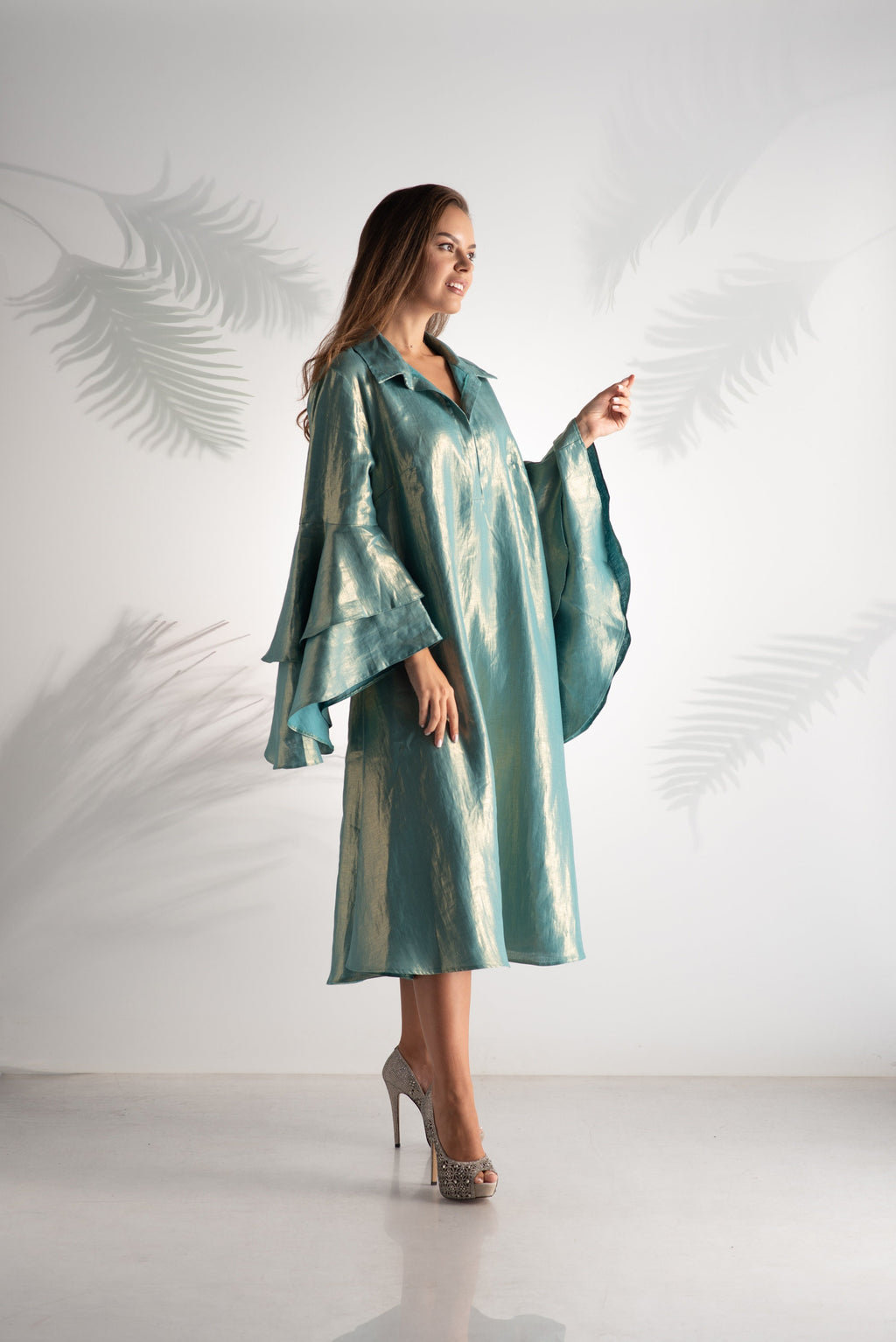 Ruby Teal Linen Midi Dress — view 3