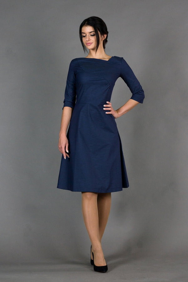 Helena Navy Fit-and-Flare Midi Dress