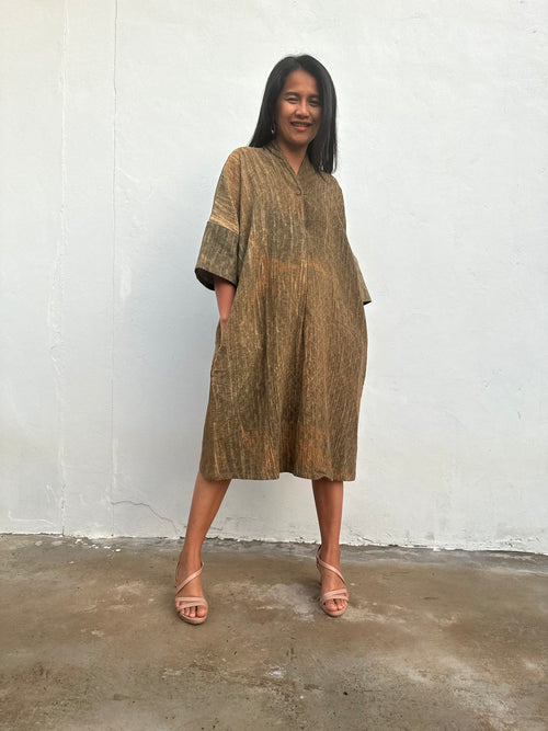 Alma Olive Cotton Kaftan Midi Dress — Occasions by Paulette