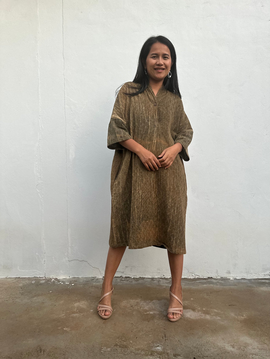 Alma Olive Cotton Kaftan Midi Dress — view 5