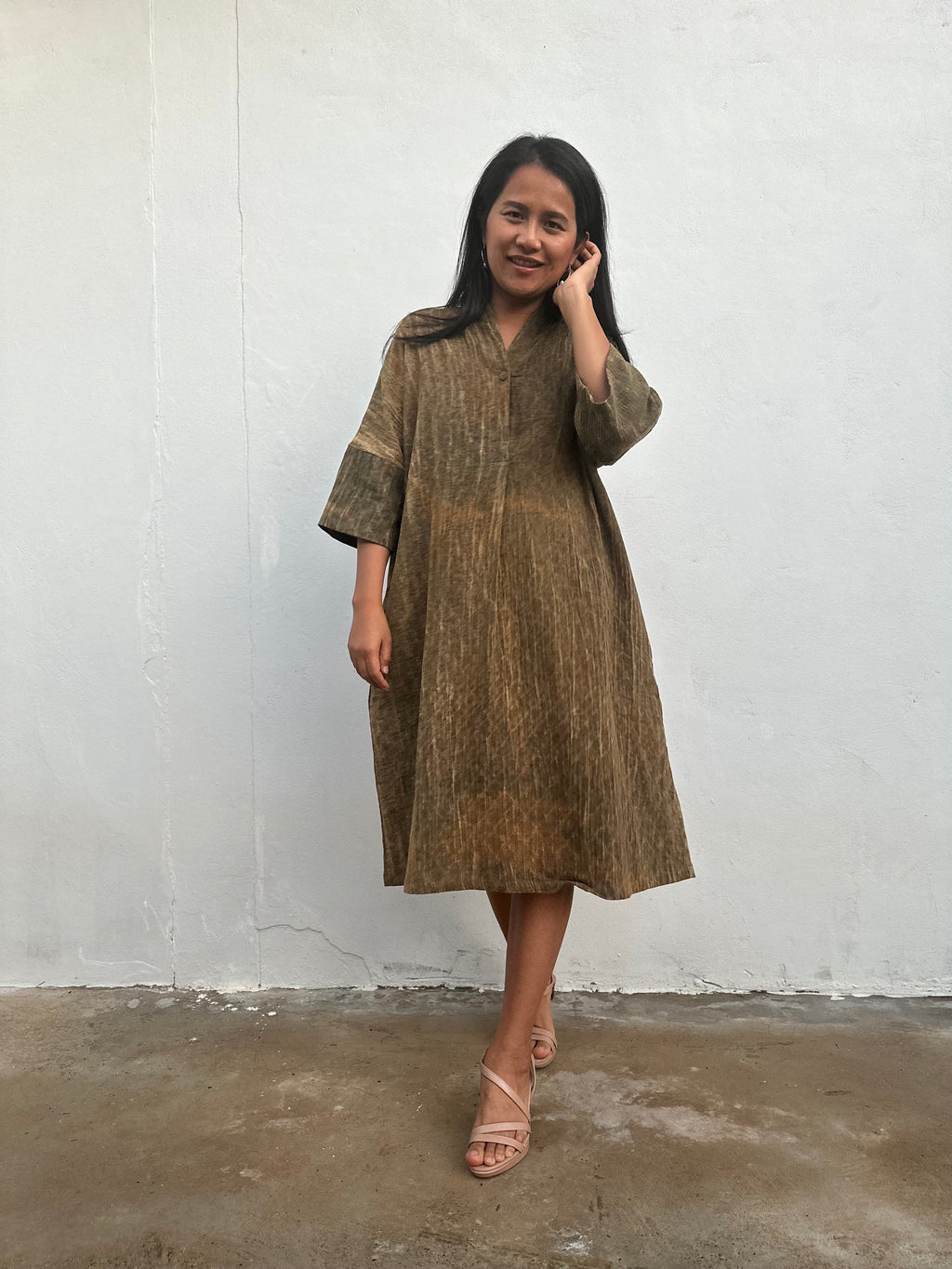 Alma Olive Cotton Kaftan Midi Dress — view 6