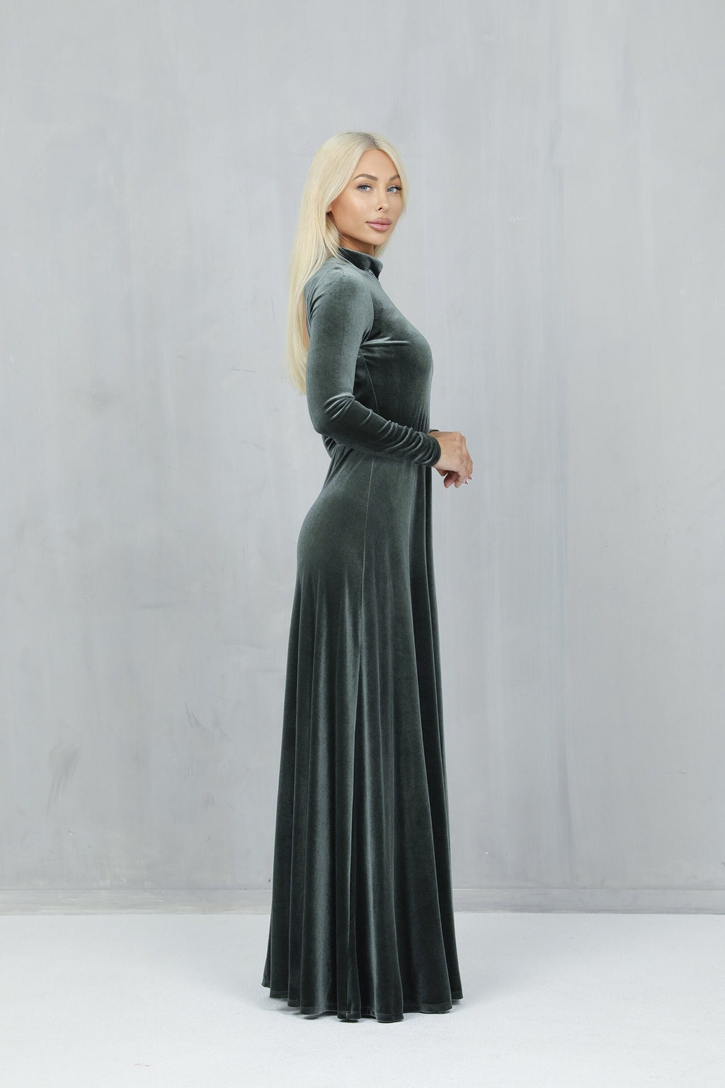 Jade Sage Velvet Open-Back Maxi Dress — view 2