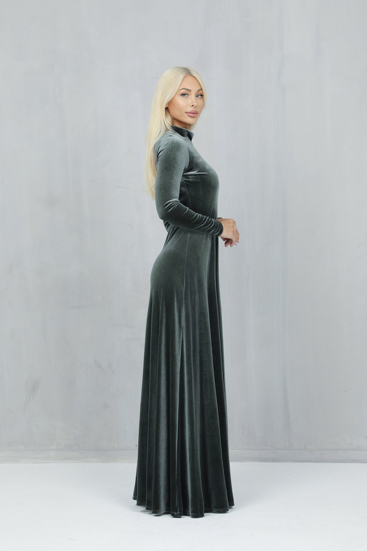 Jade Sage Velvet Open-Back Maxi Dress — view 2
