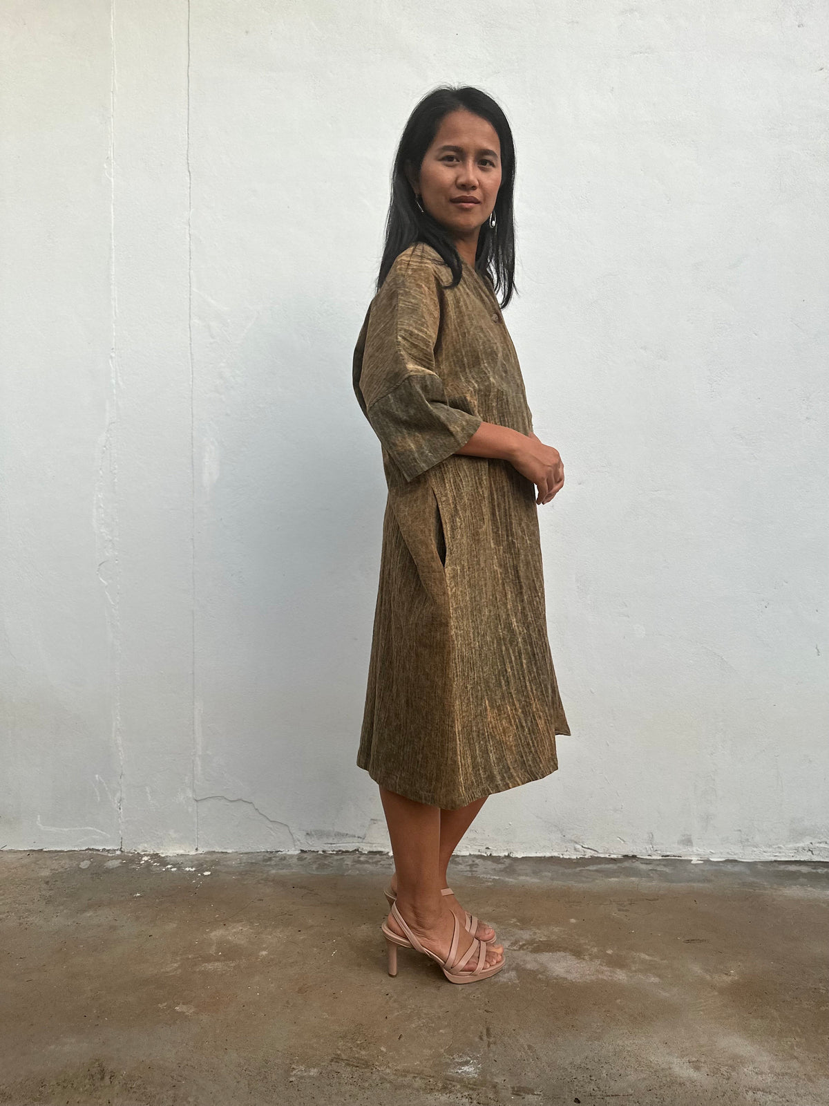 Alma Olive Cotton Kaftan Midi Dress — view 3