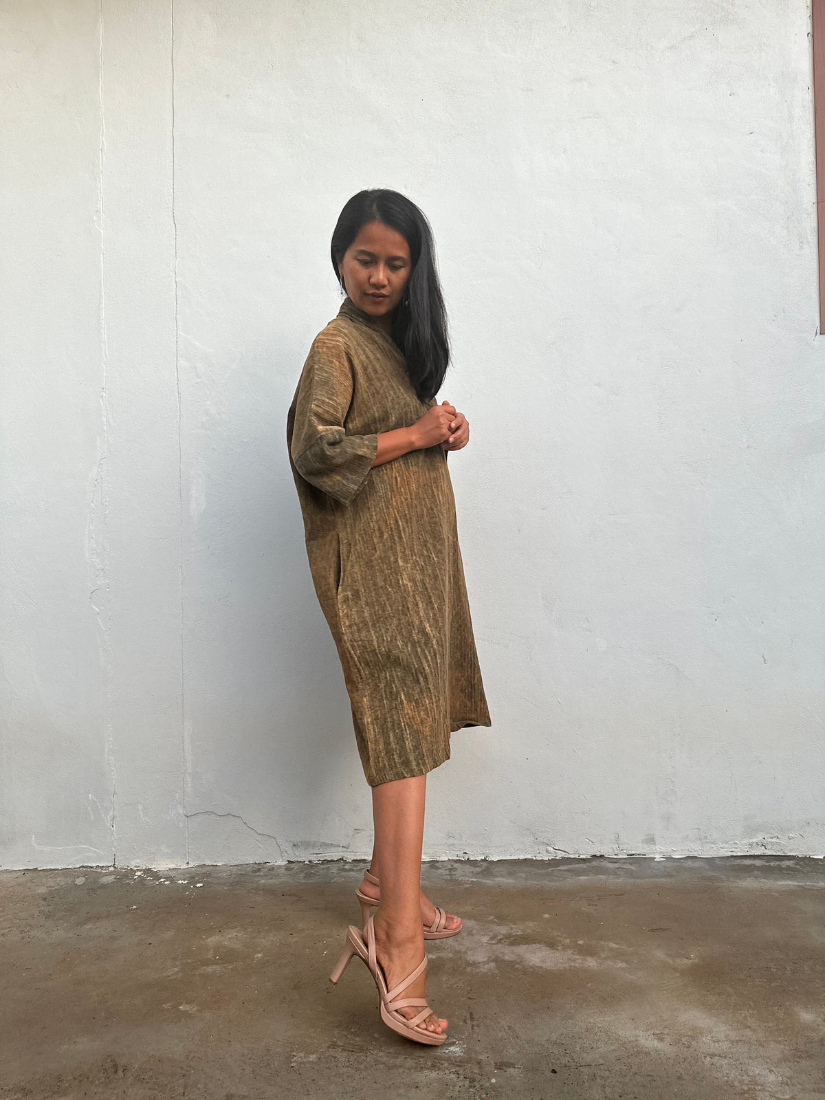 Alma Olive Cotton Kaftan Midi Dress — view 4