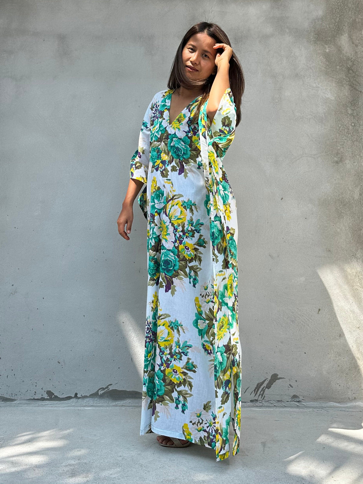 Dina Multicolor Cotton Kaftan Midi Dress — view 3