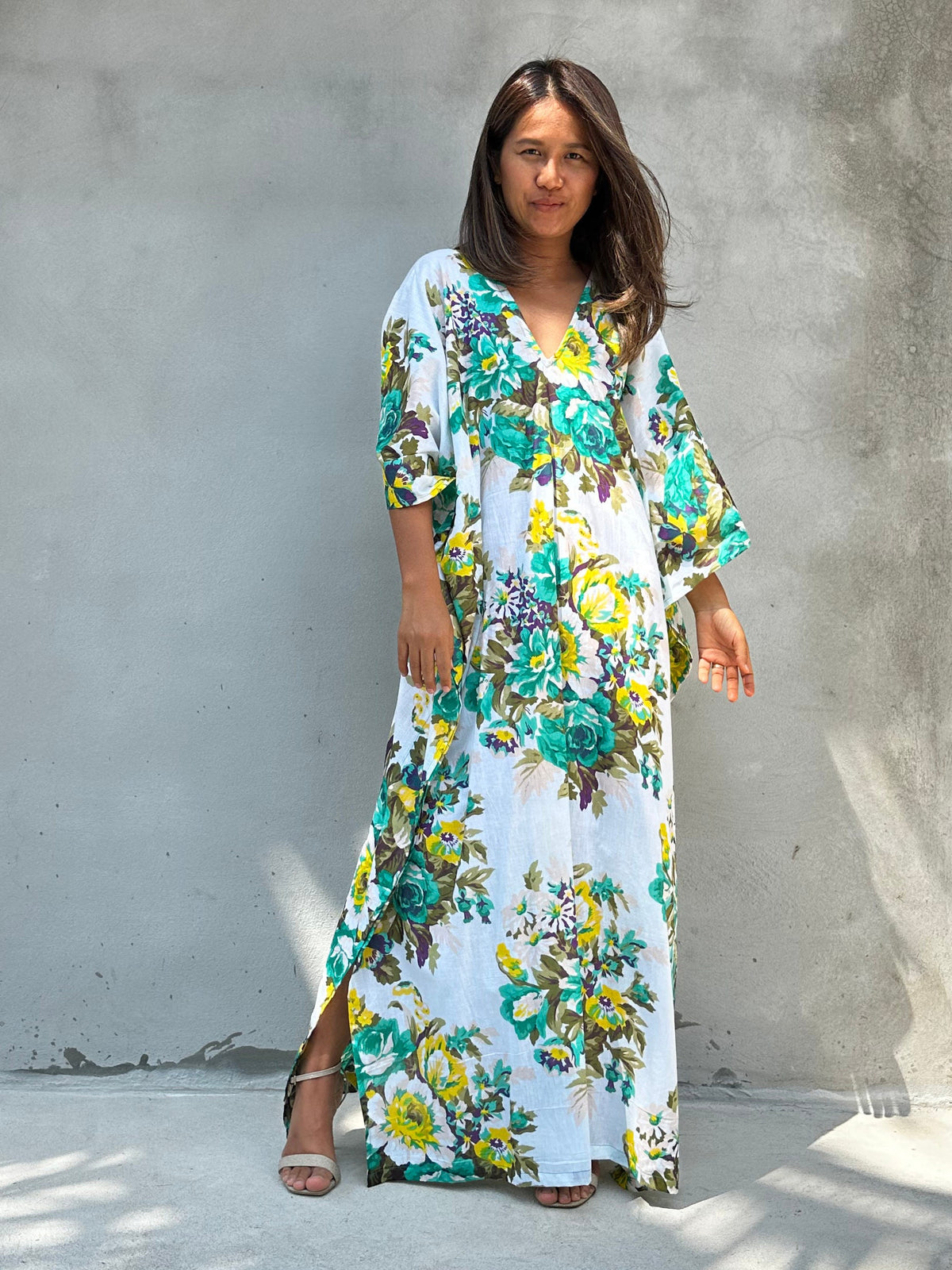 Dina Multicolor Cotton Kaftan Midi Dress — view 4