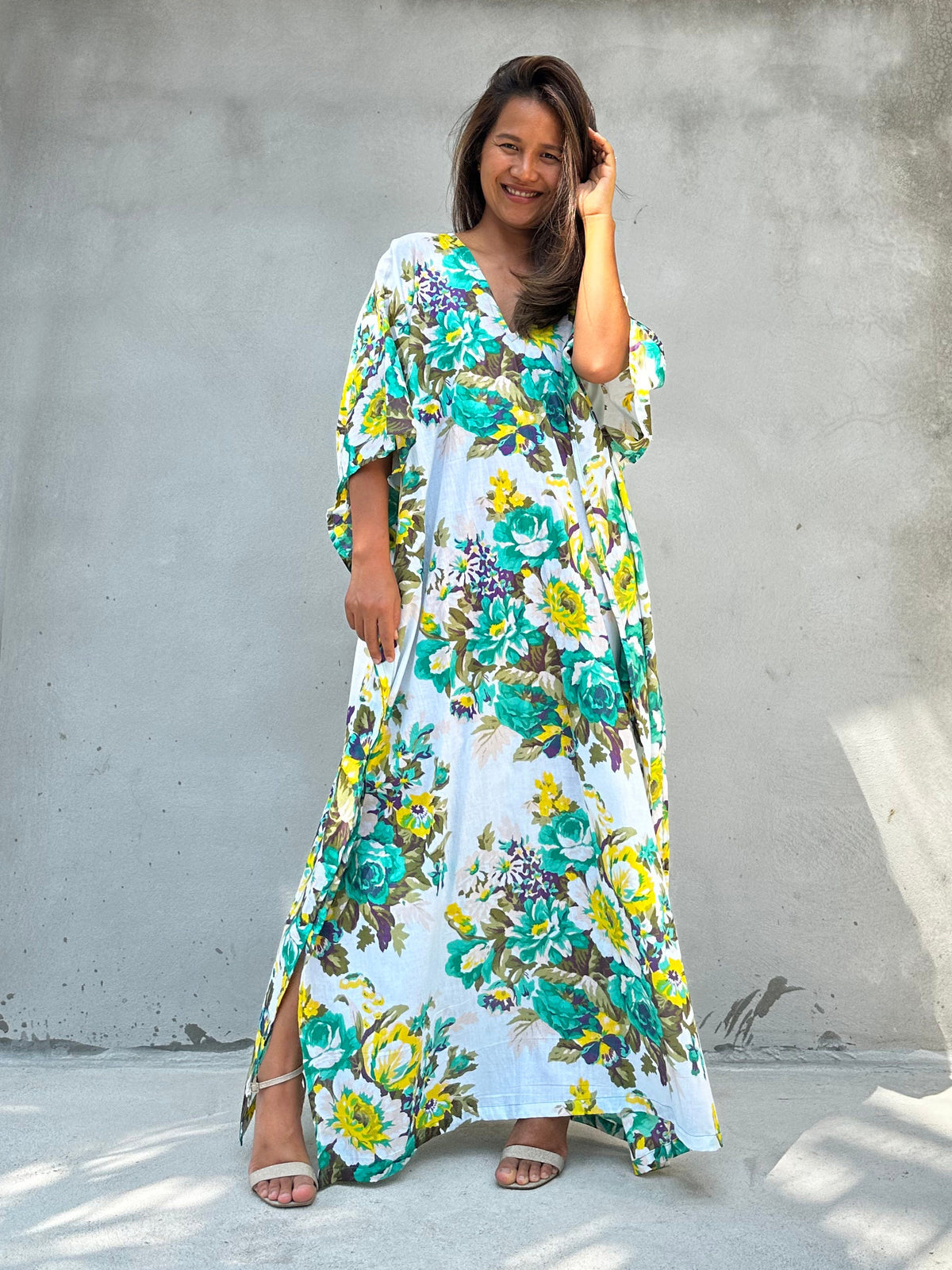Dina Multicolor Cotton Kaftan Midi Dress — view 2