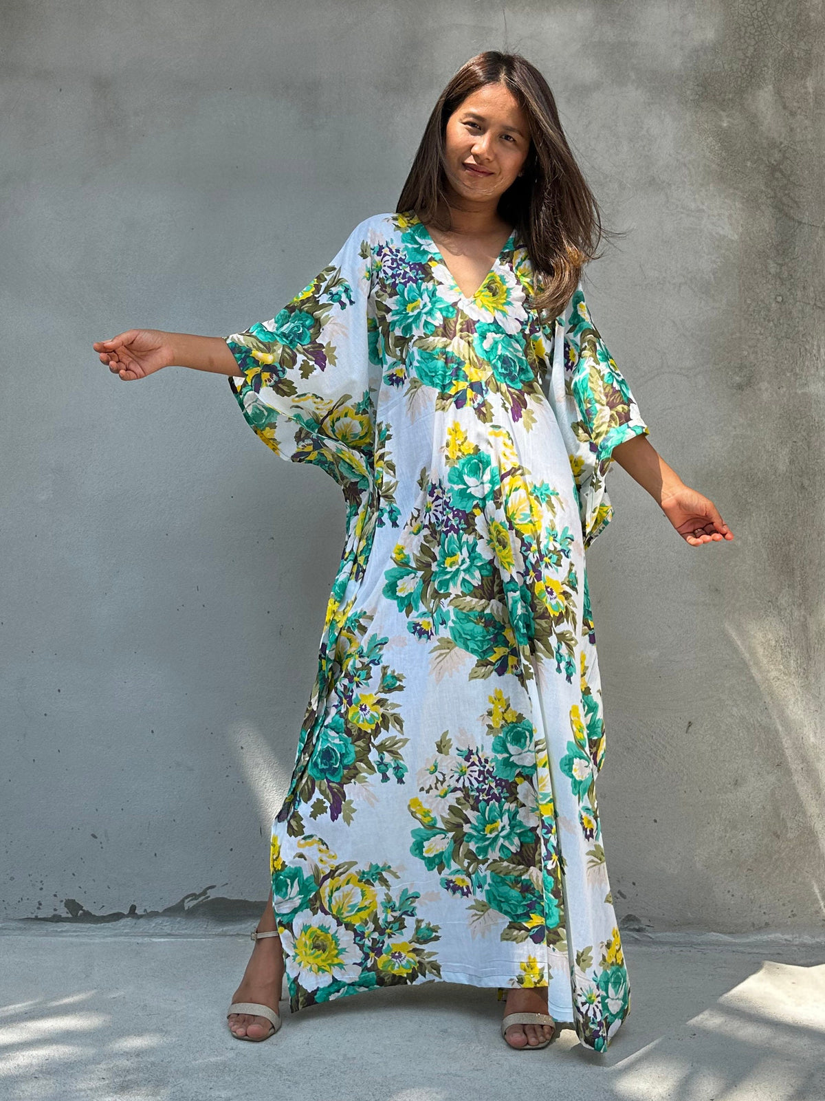 Dina Multicolor Cotton Kaftan Midi Dress — Occasions by Paulette