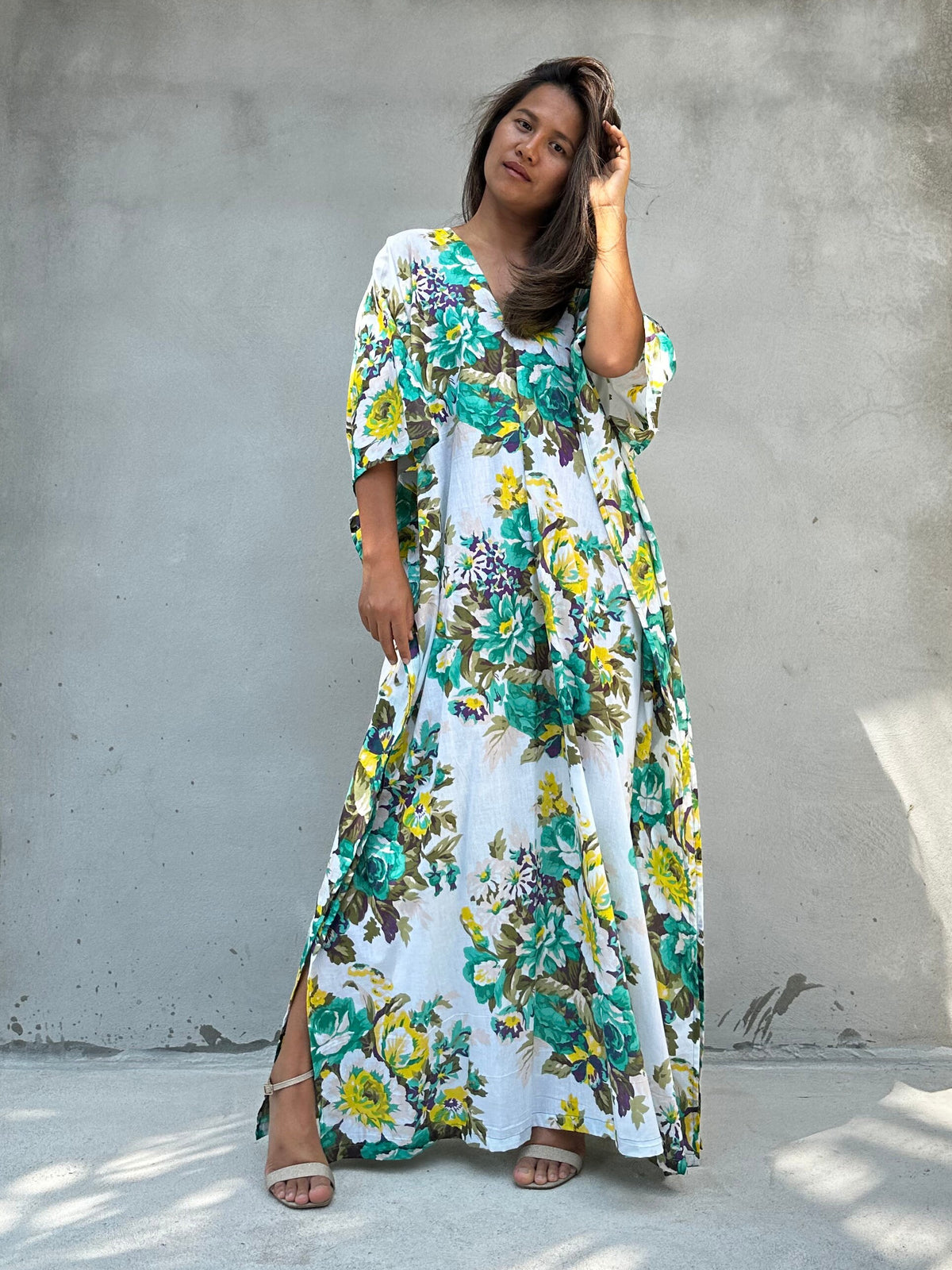 Dina Multicolor Cotton Kaftan Midi Dress — view 5