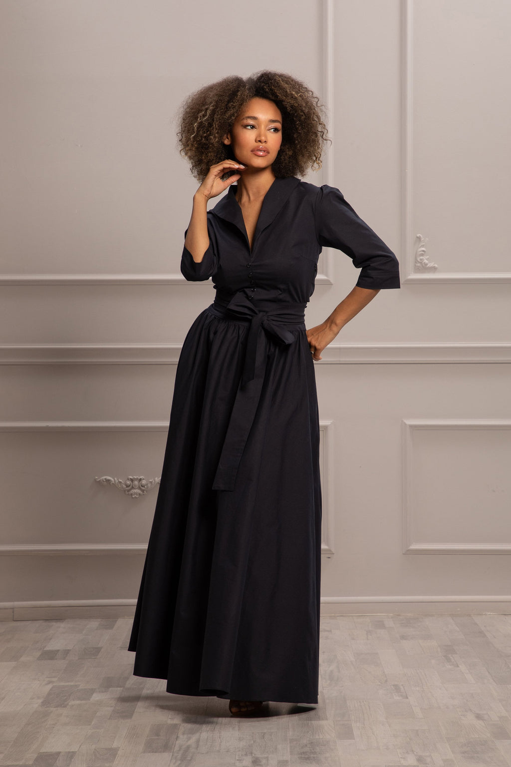 Wilma Black Cotton Maxi Dress — view 4