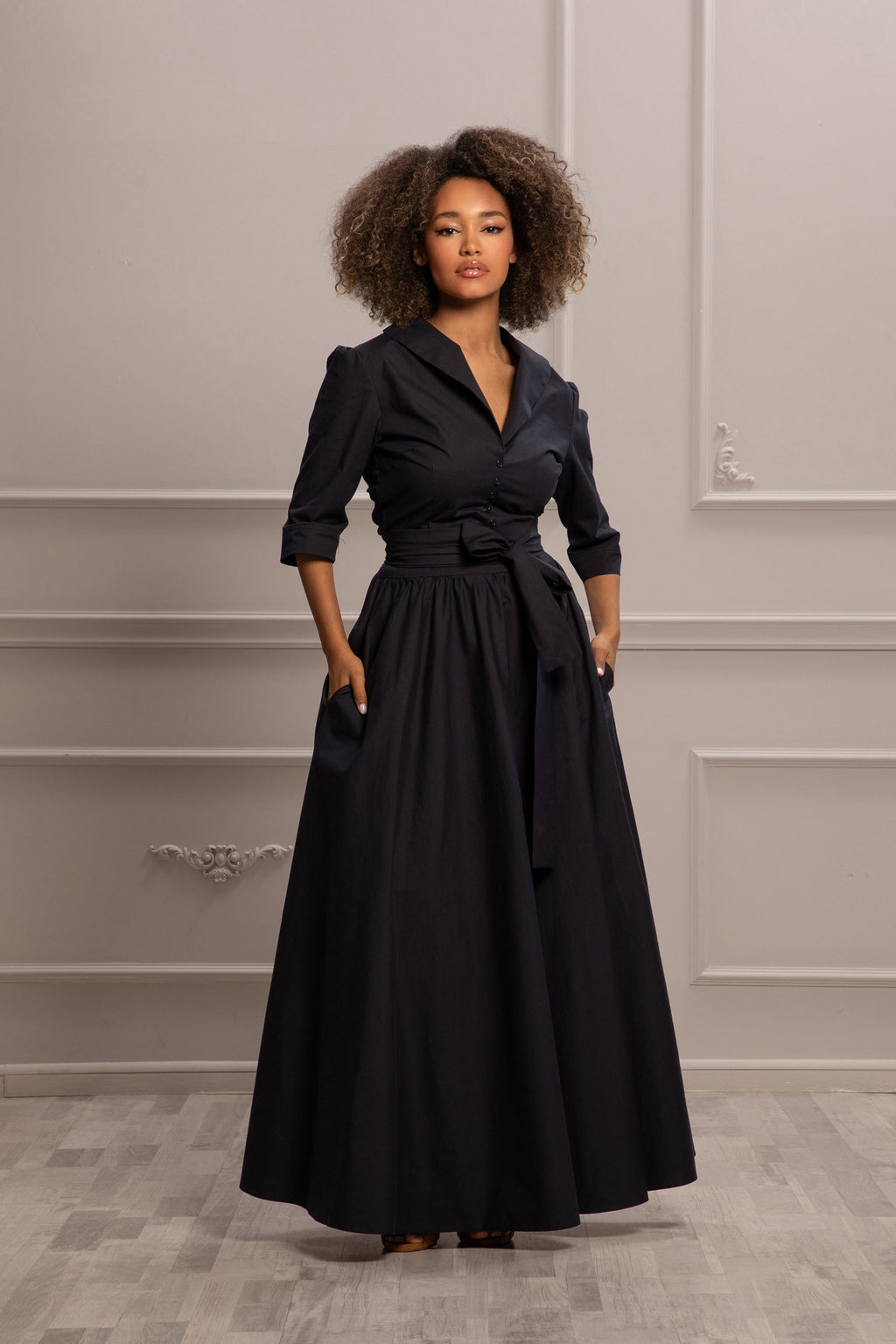 Wilma Black Cotton Maxi Dress — view 5