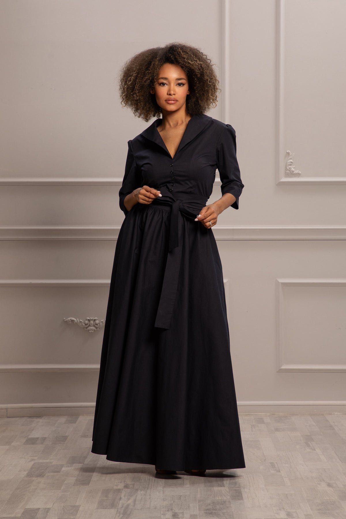 Wilma Black Cotton Maxi Dress — view 3