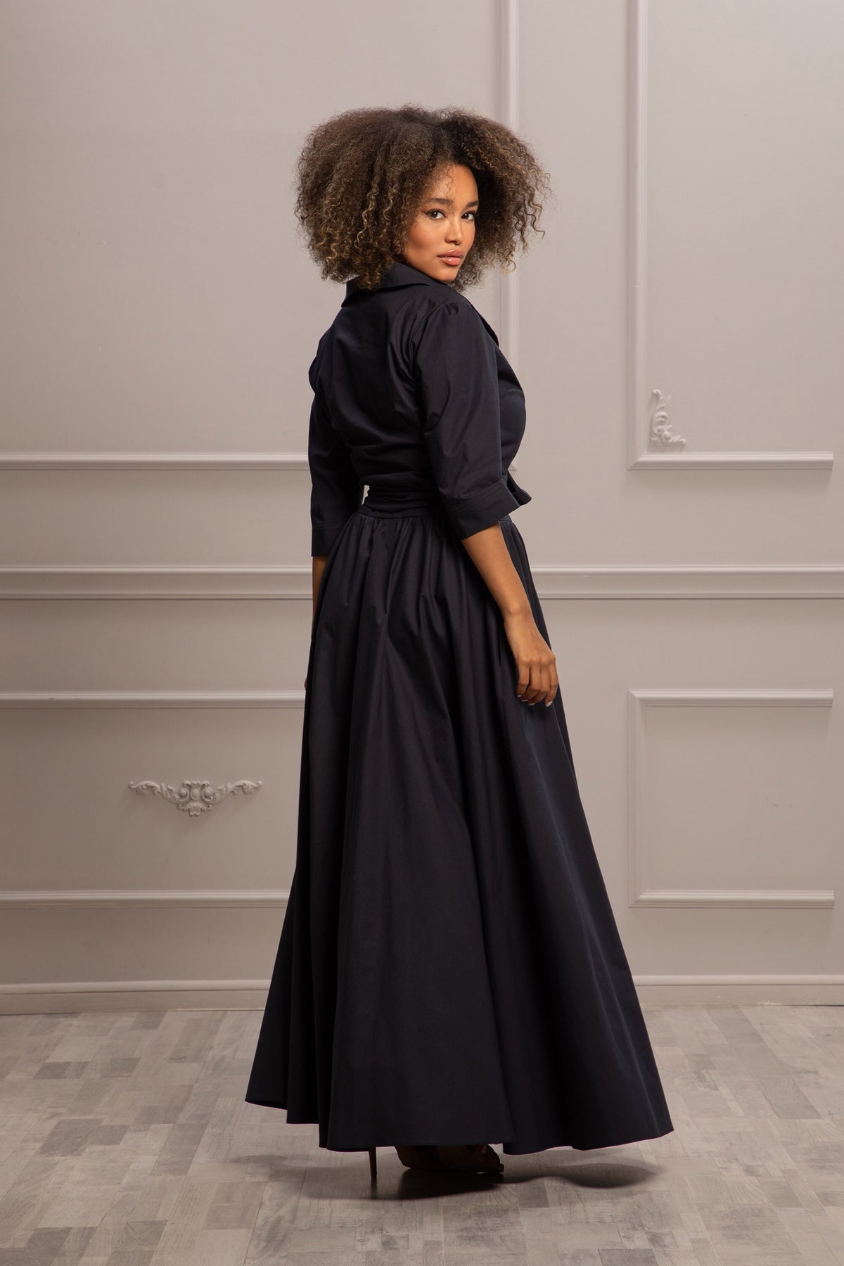 Wilma Black Cotton Maxi Dress — view 6