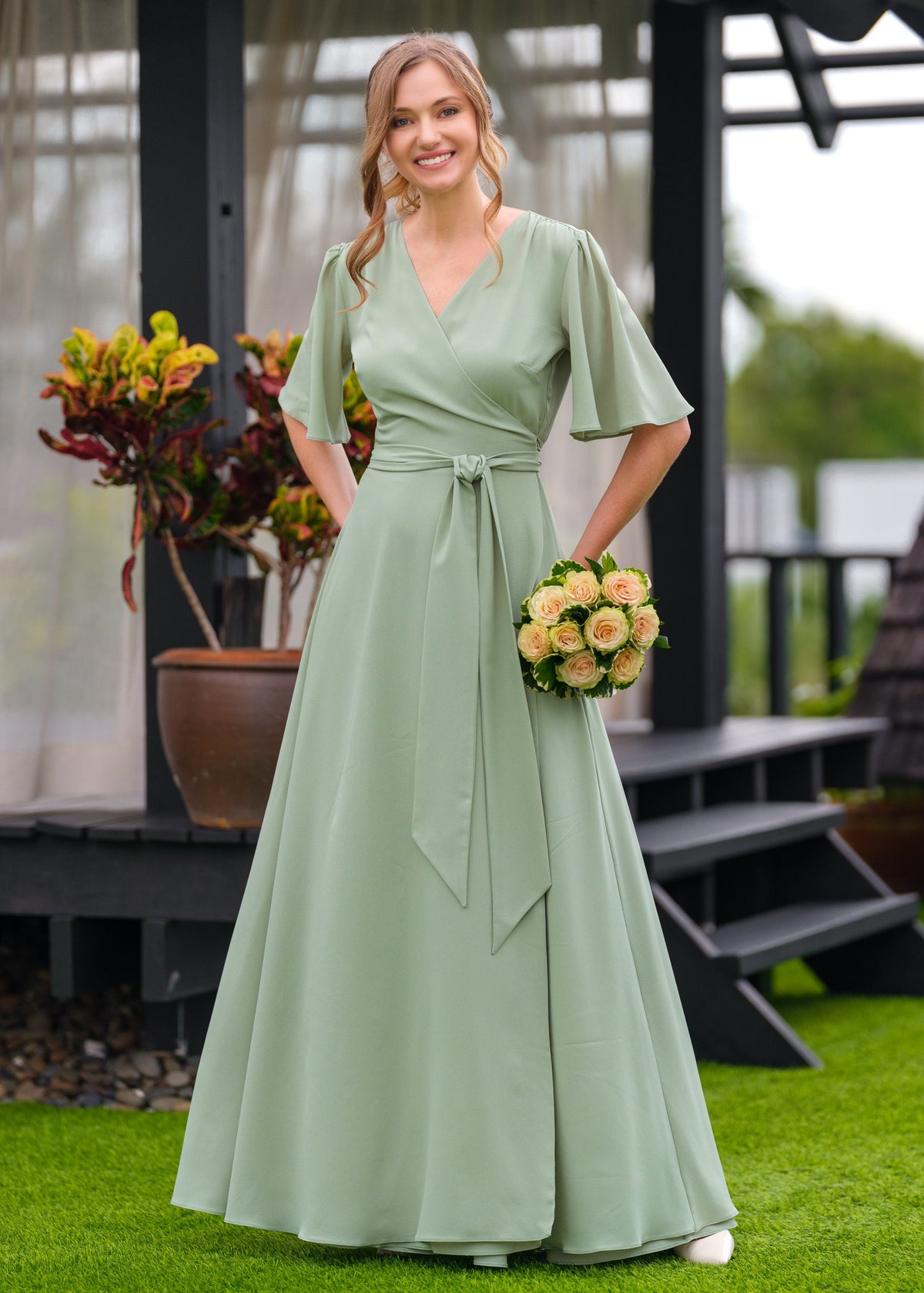 Neve Sage Chiffon Wrap Midi Dress — view 4