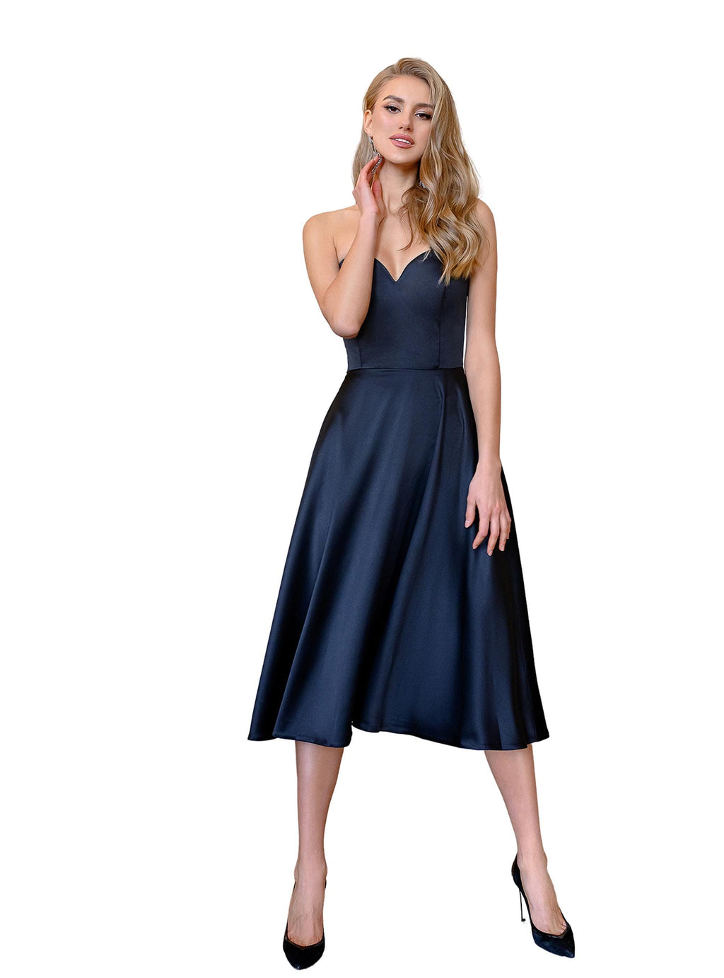 Inez Navy Satin Midi Dress — Occasions by Paulette
