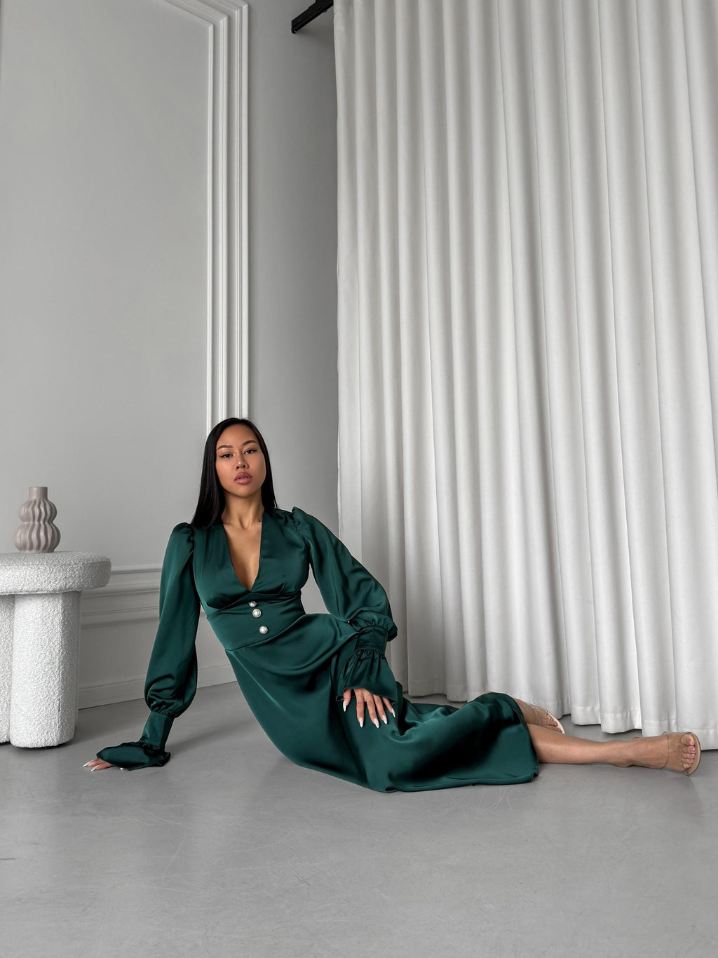Ottilie Emerald Satin Maxi Dress — Occasions by Paulette