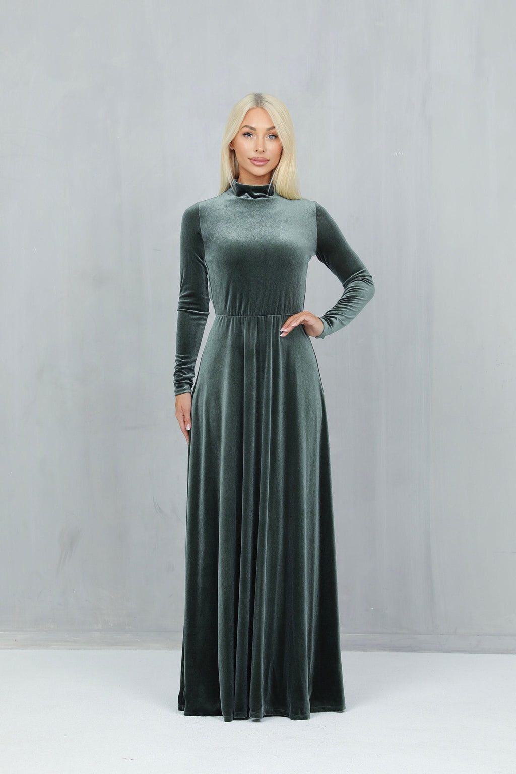 Jade Sage Velvet Open-Back Maxi Dress — Occasions by Paulette