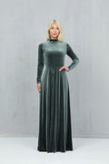Jade Sage Velvet Open-Back Maxi Dress — Occasions by Paulette