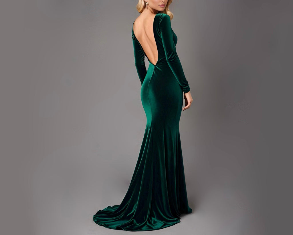 Carmen Burgundy Velvet Open-Back Maxi Dress — Occasions by Paulette
