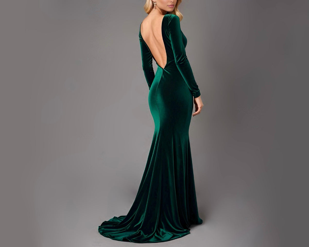 Carmen Burgundy Velvet Open-Back Maxi Dress — Occasions by Paulette