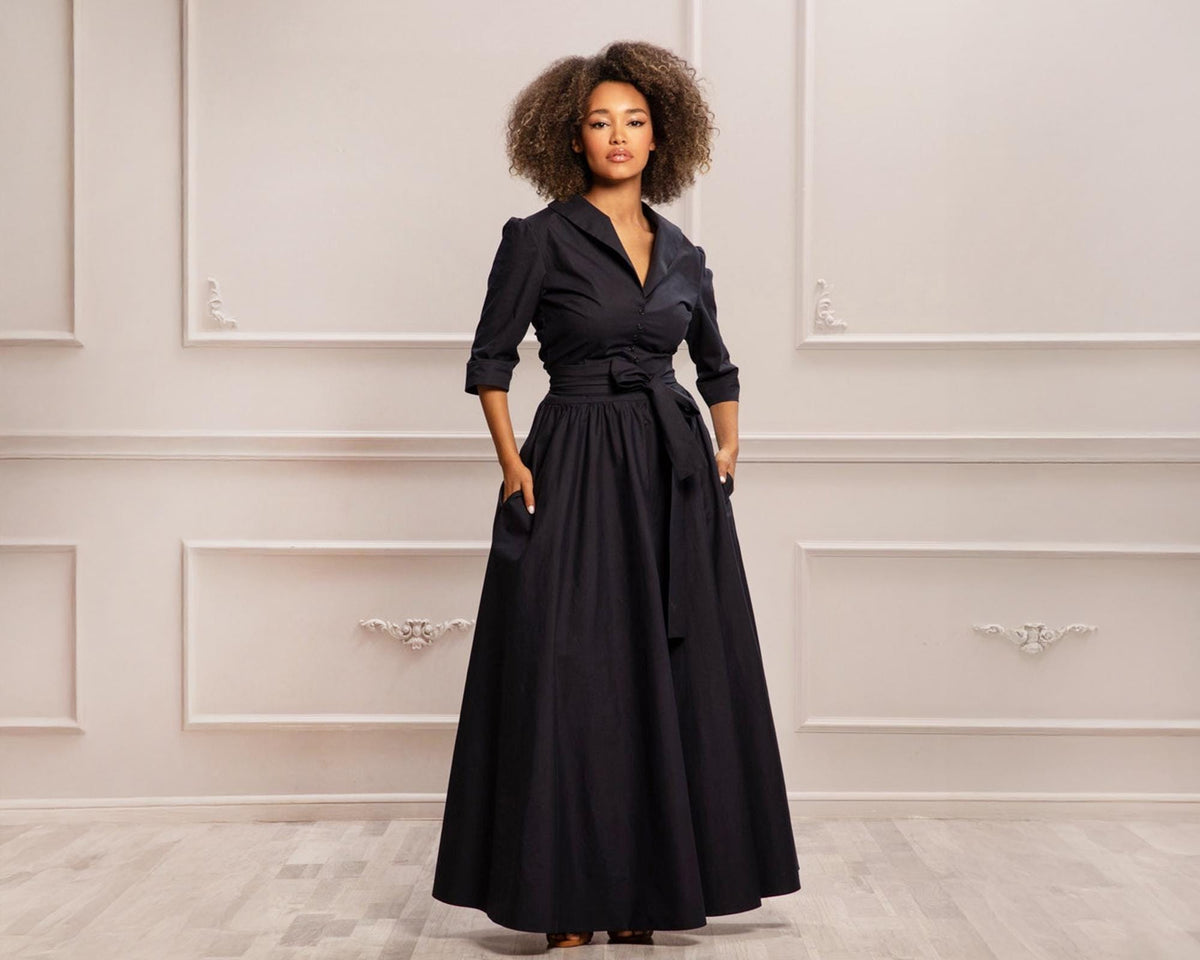 Wilma Black Cotton Maxi Dress — Occasions by Paulette