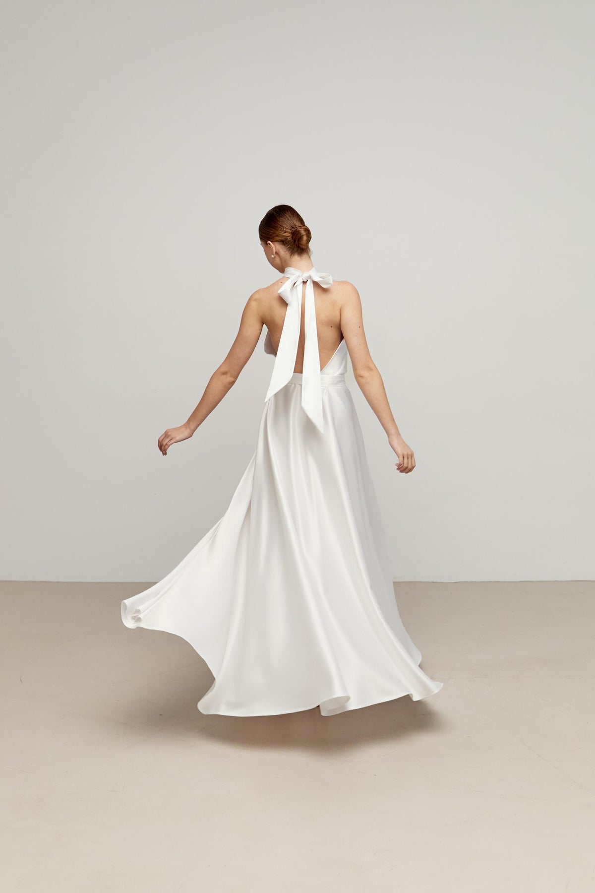 Ava White Satin Halter Midi Dress — Occasions by Paulette