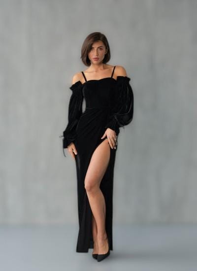Lena Black Velvet Maxi Dress — view 3