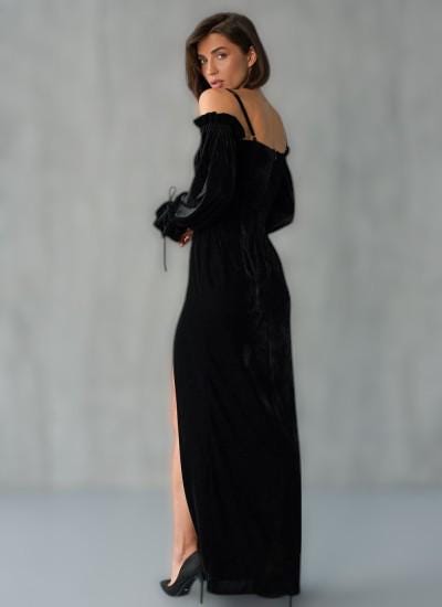 Lena Black Velvet Maxi Dress — view 2