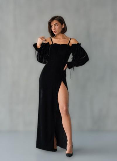 Lena Black Velvet Maxi Dress — view 4