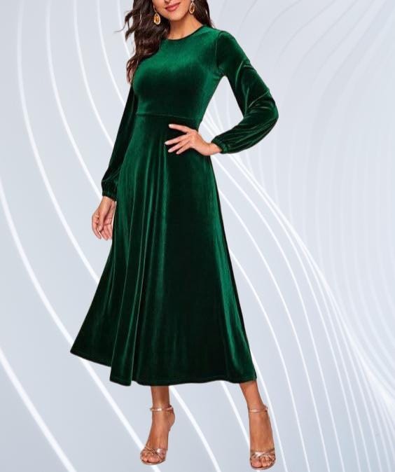 Odette Emerald Velvet Midi Dress — view 2