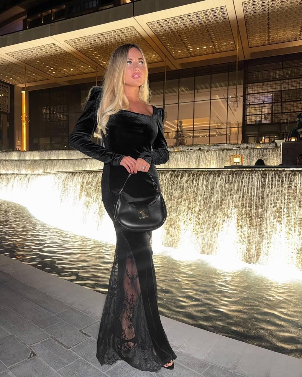 Noor Black Velvet Bodycon Maxi Dress — view 2