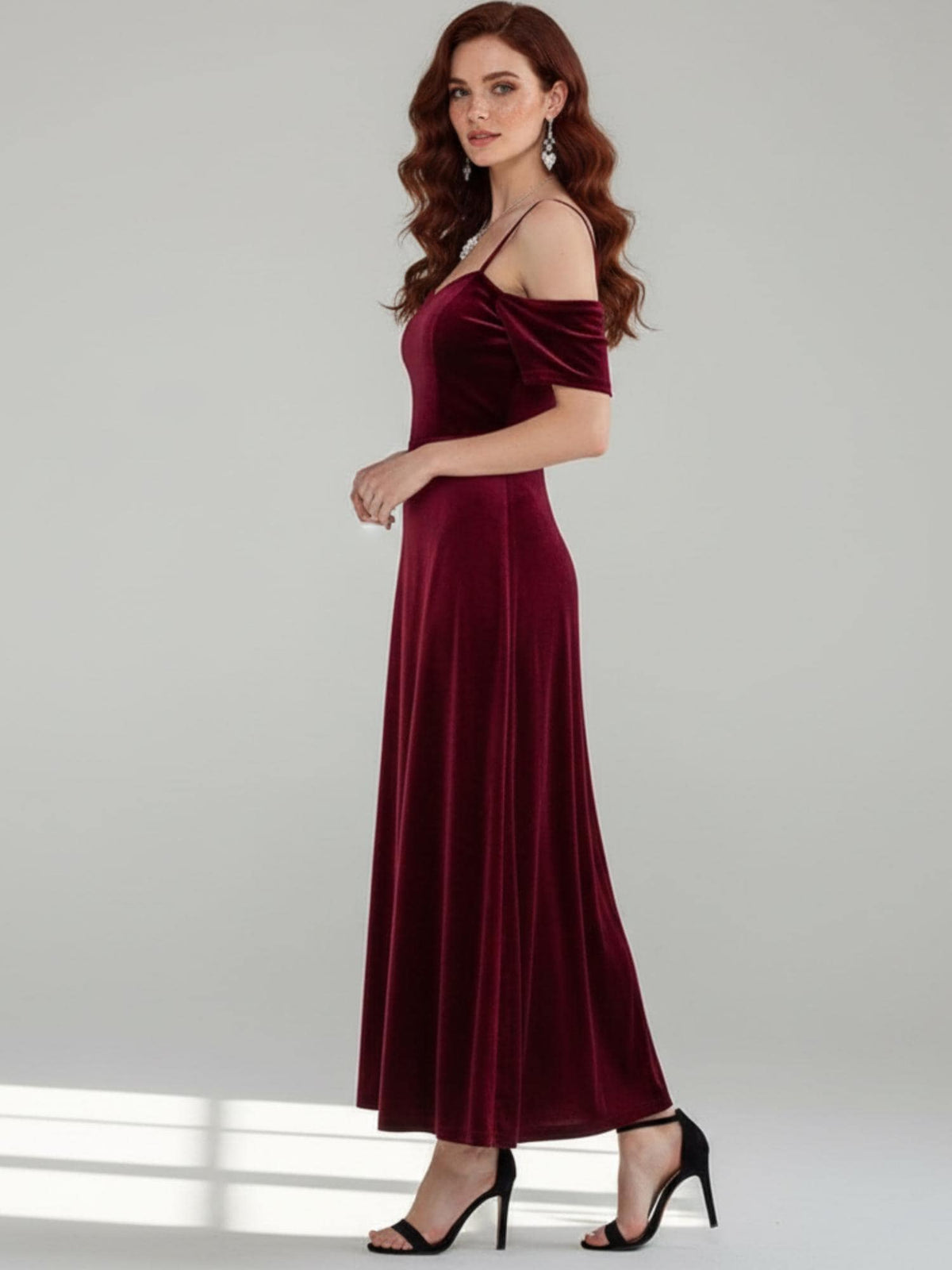 Cora Burgundy Velvet Maxi Dress — view 3