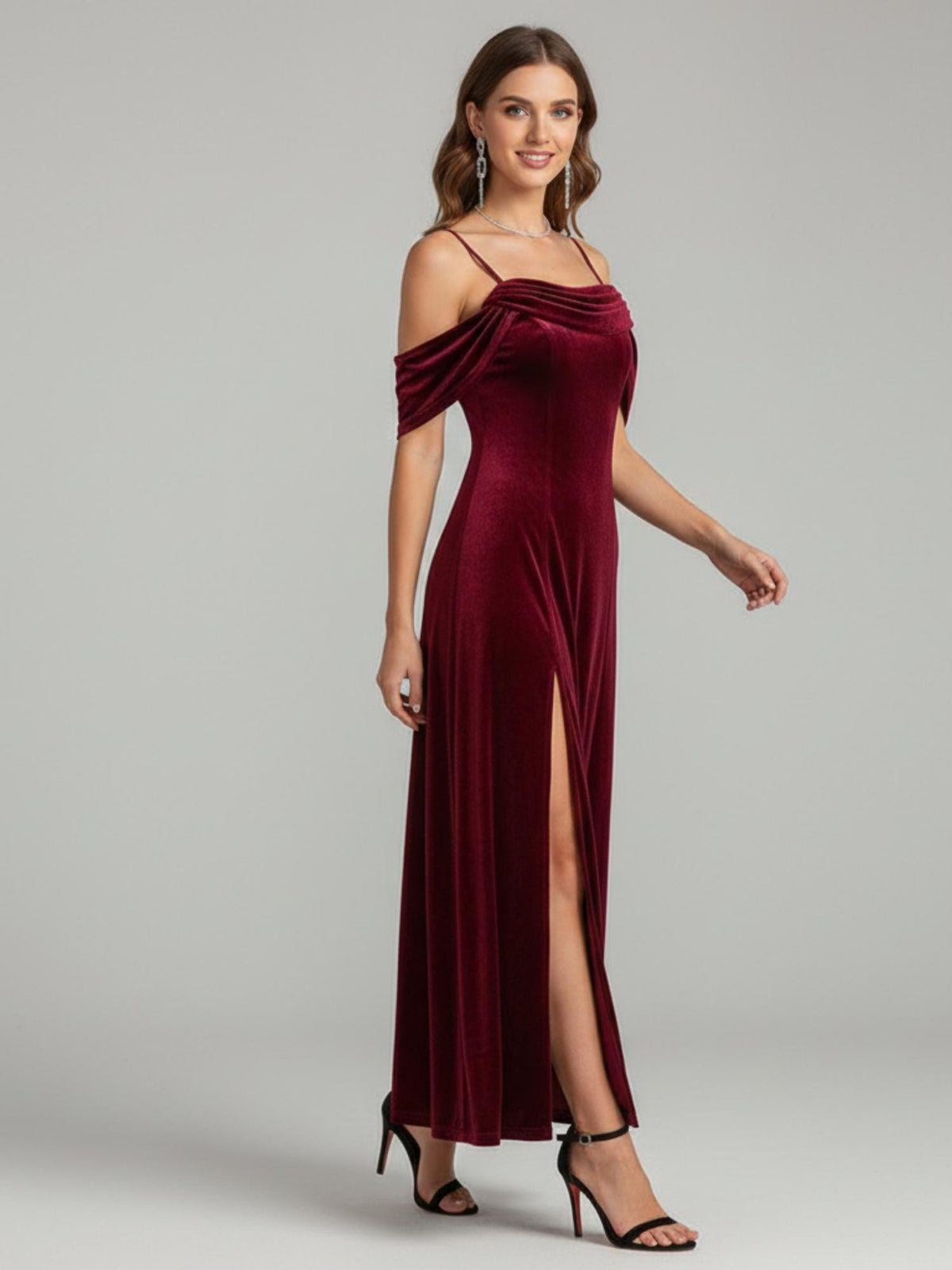 Cora Burgundy Velvet Maxi Dress — view 4