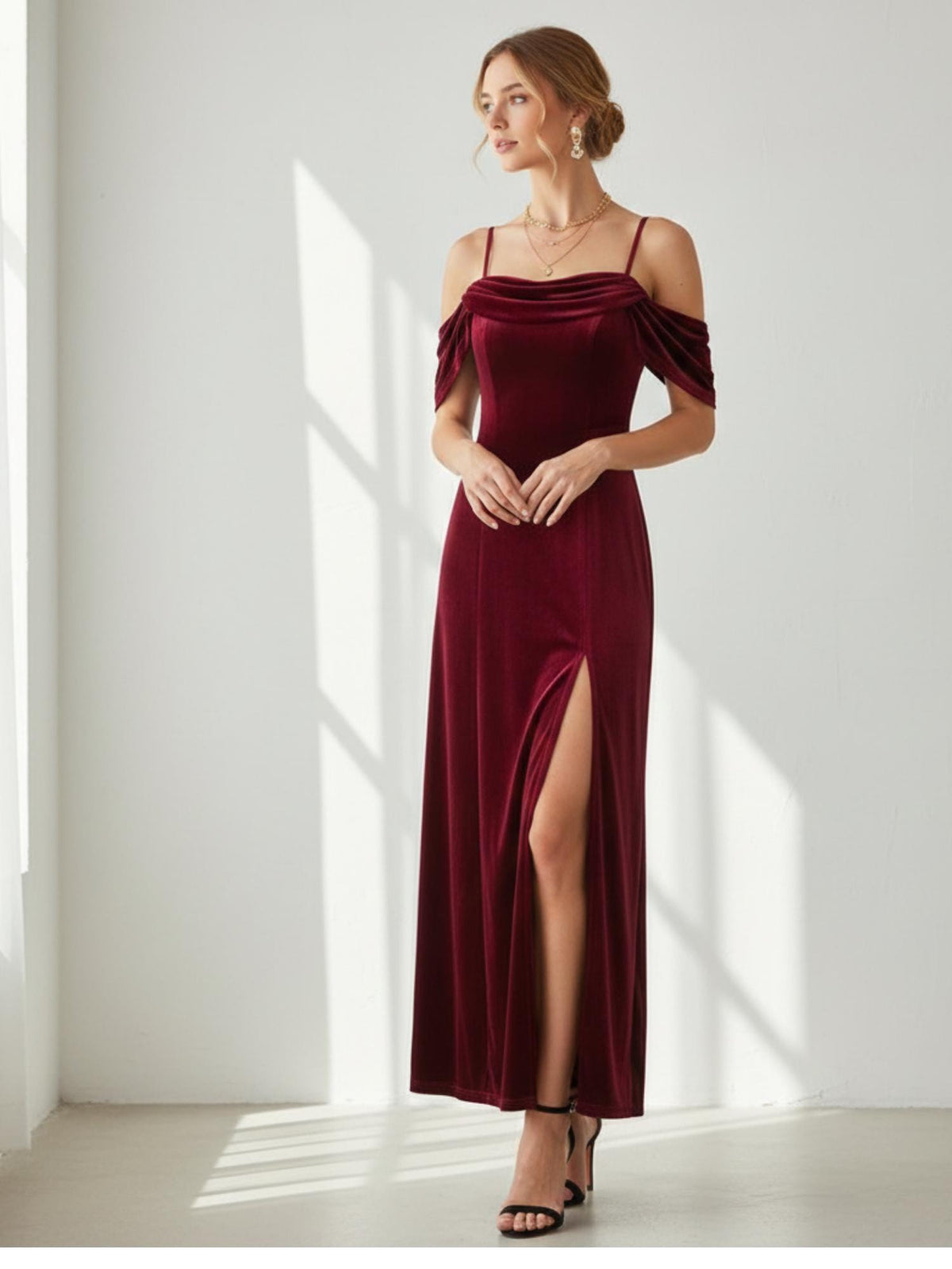 Cora Burgundy Velvet Maxi Dress — view 5