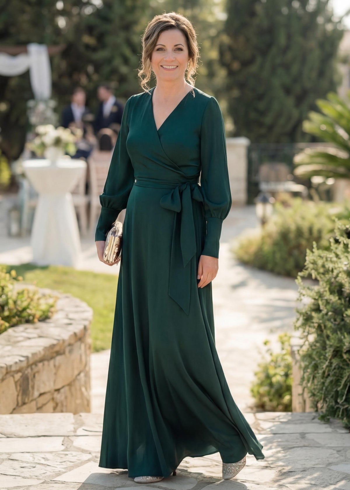 Tilly Green Satin Wrap Midi Dress — view 2