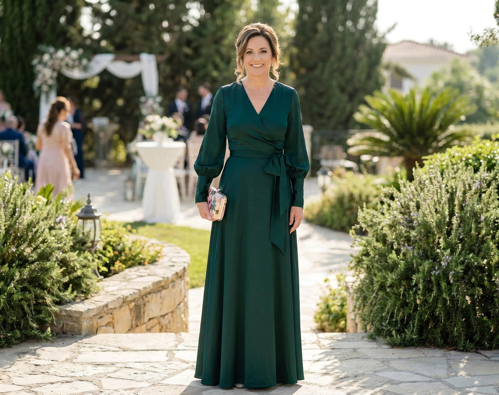 Tilly Green Satin Wrap Midi Dress — Occasions by Paulette