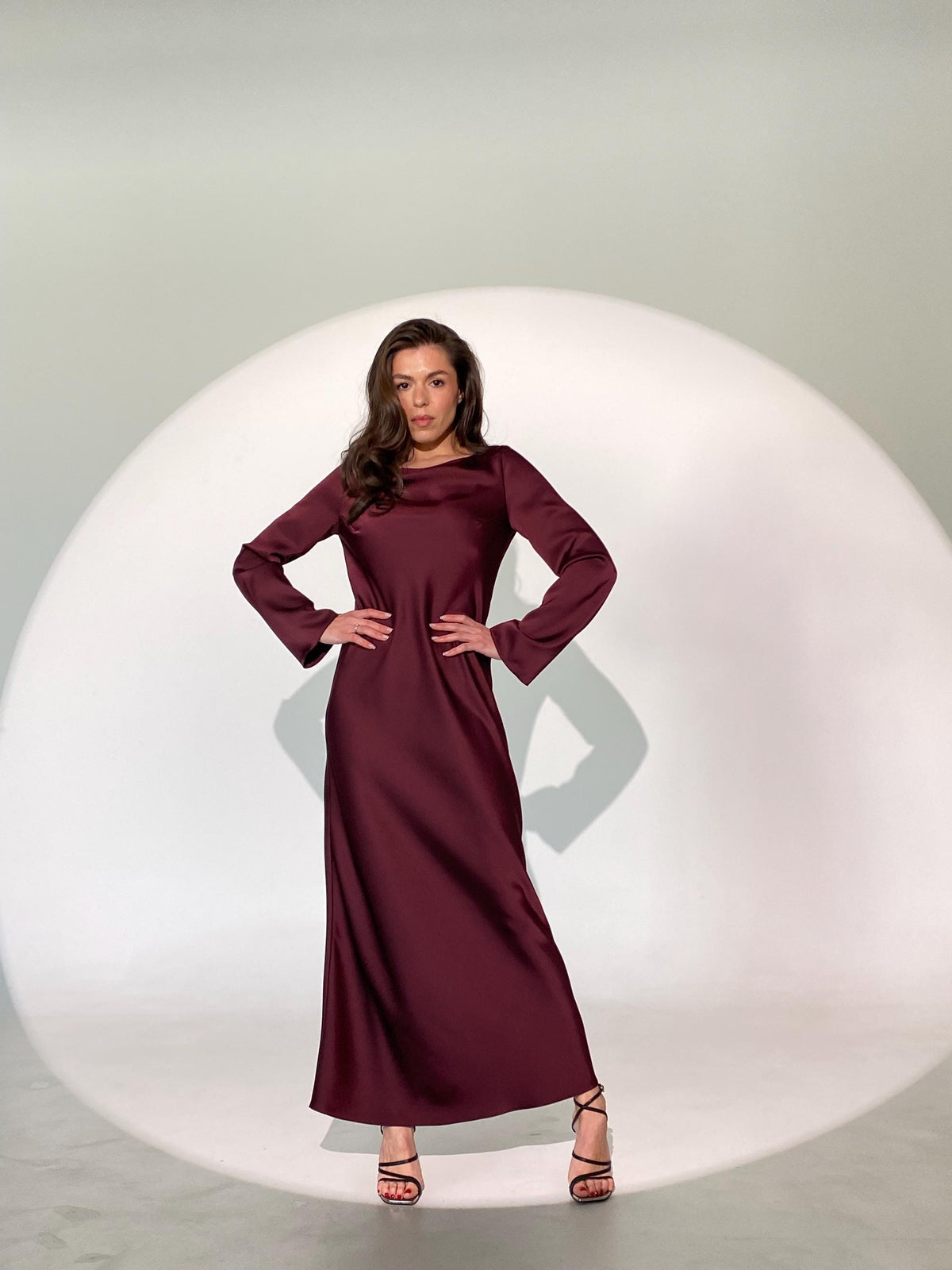 Kiki Plum Satin Slip Maxi Dress — view 2
