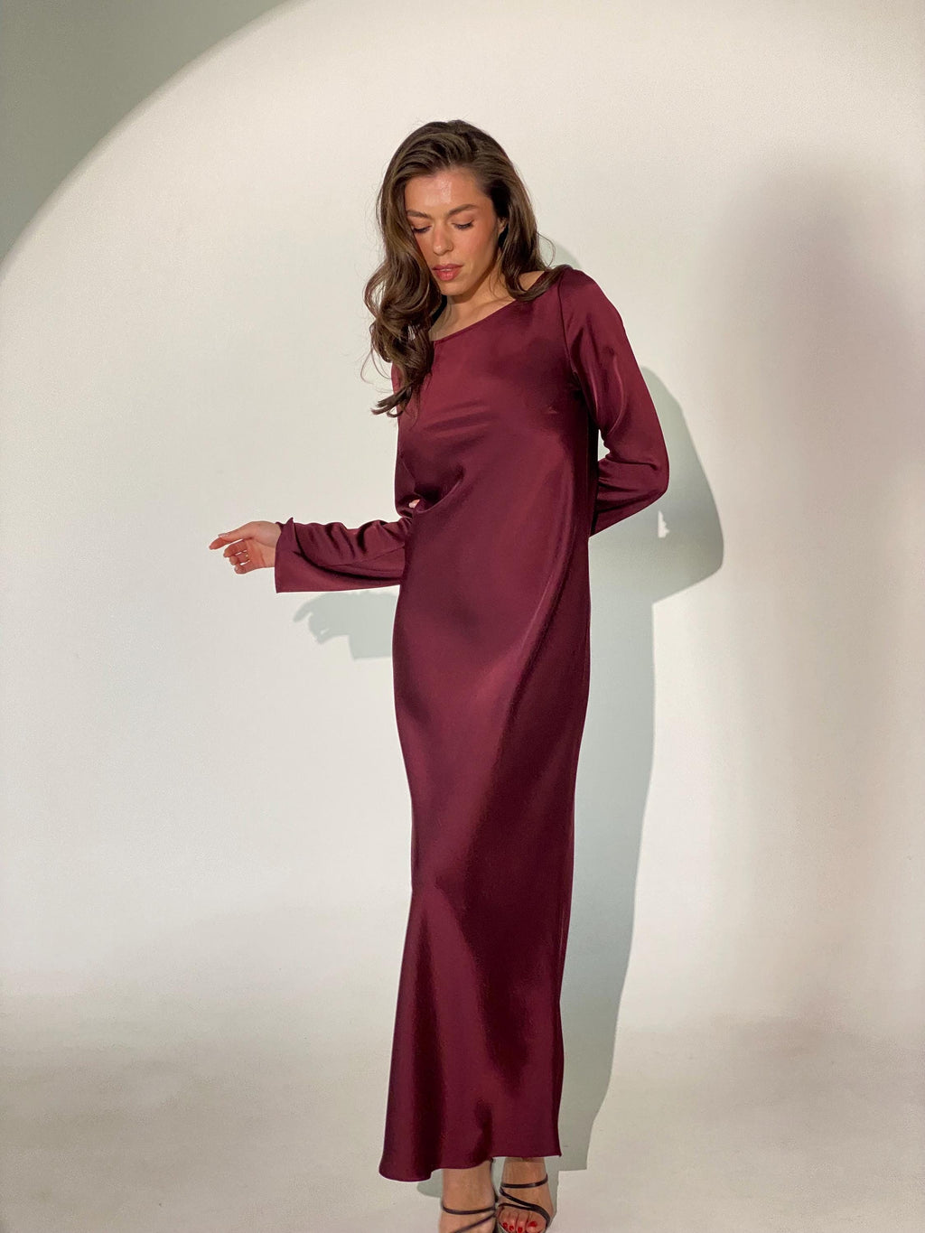 Kiki Plum Satin Slip Maxi Dress — view 4
