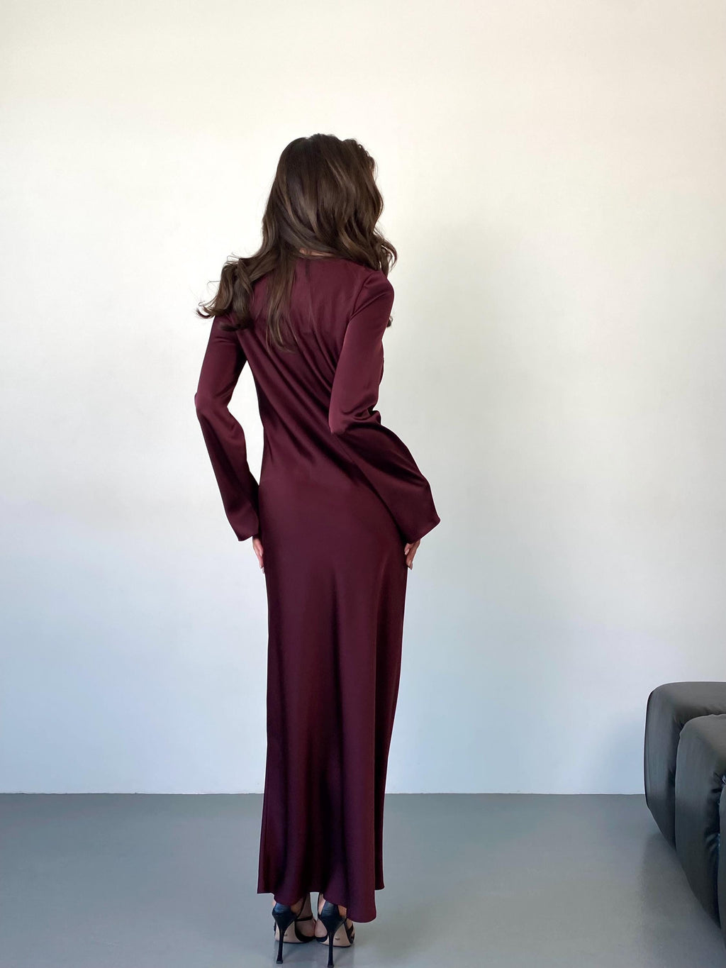Kiki Plum Satin Slip Maxi Dress — view 3